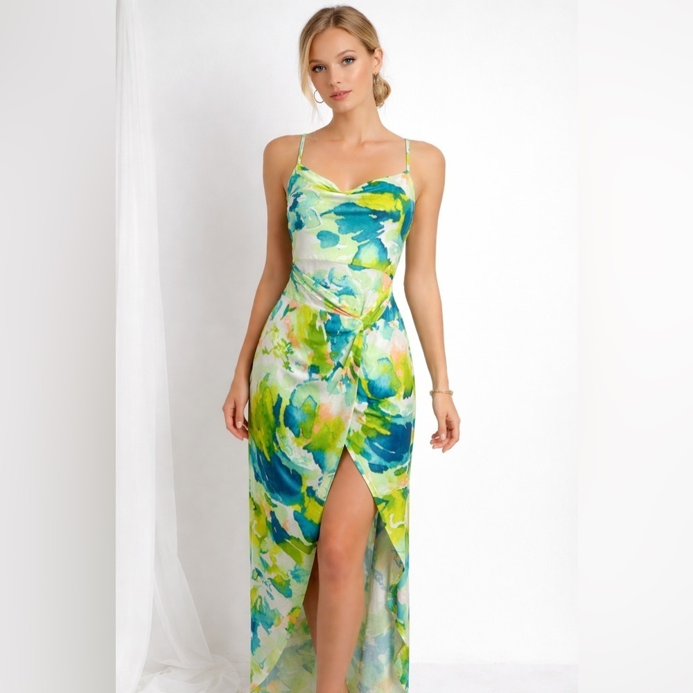 Haute Monde Green and Blue Maxi Dress/size S